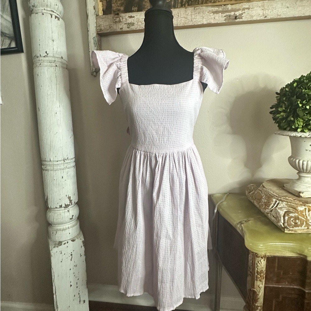 Miami Purple Flutter Sleeve Smocked Mini Dress